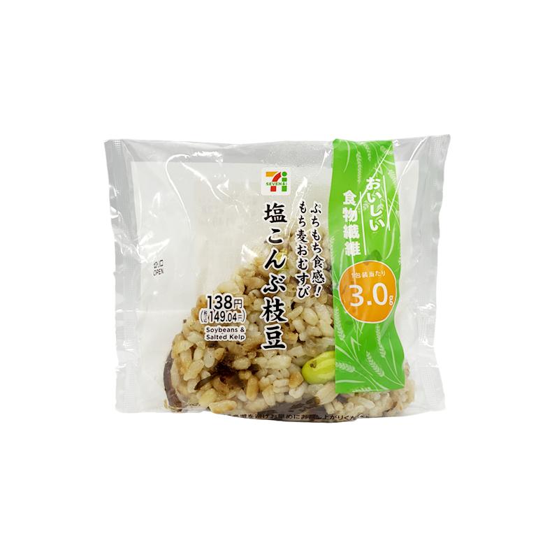 ぷにもち食感！もち麦おむすび　塩昆布枝豆（セブンイレブン）